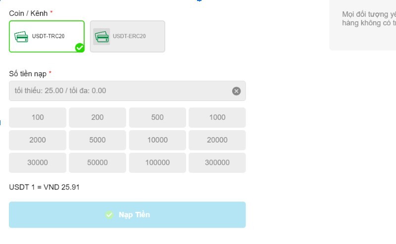 Nạp tiền Jun88 qua USDT